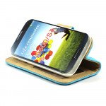 Wholesale Samsung Galaxy S4 Square Flip Leather Wallet Case with Stand (Blue)